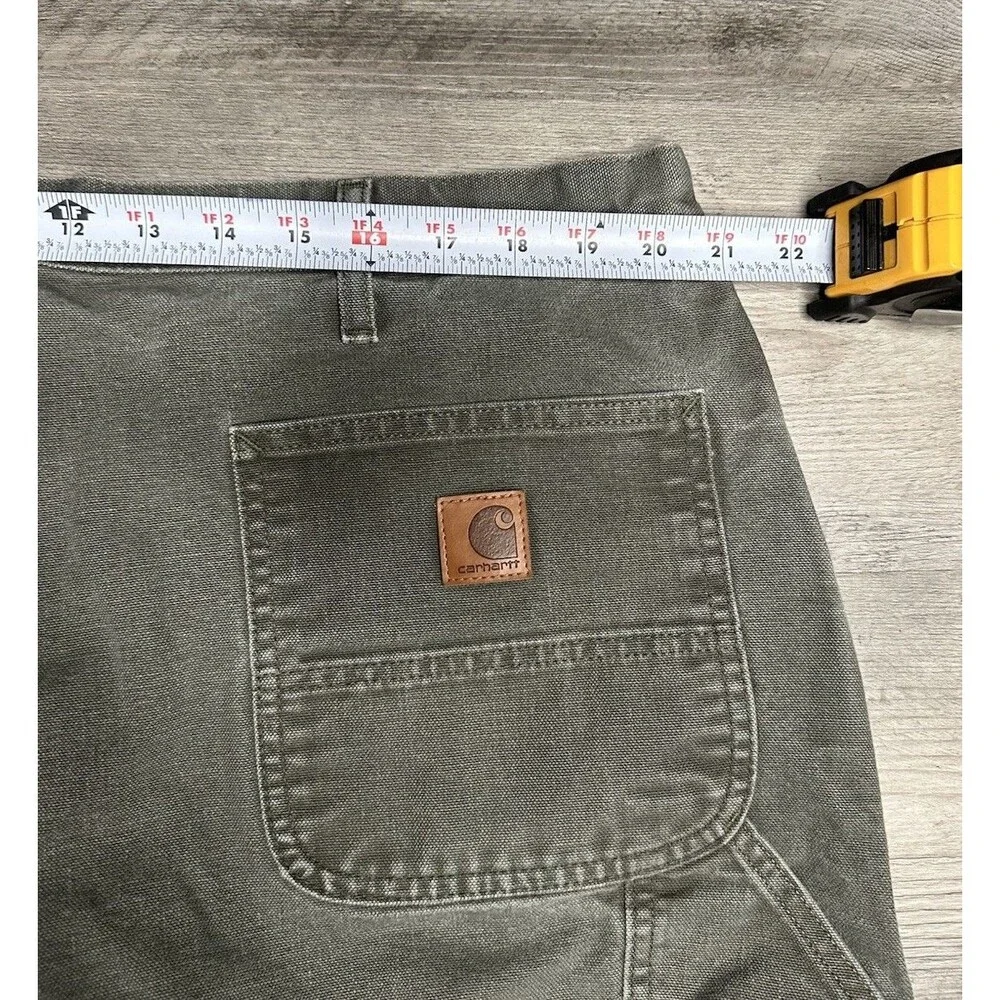 Carhartt B11 MOS Green Canvas Carpenter Pants Loose Fit Faded 42x32